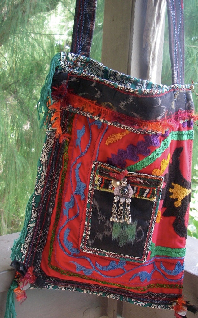 BOHO SUZANI IKAT - Green Paisley - Tribal, Multi-Culti, Hippie, one of a kind - Custom Order Only