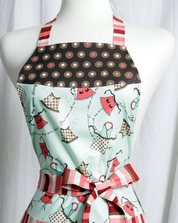 Full Apron retro polka dots and tossed aprons in browns reds and mints