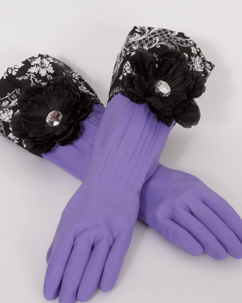 Diva Gloves to wash Dishes and Clean Black white and by apronqueen