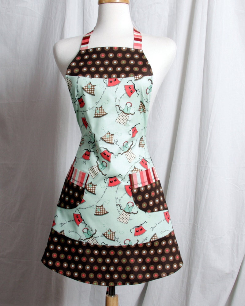 Full Apron retro polka dots and tossed aprons in browns reds and mints