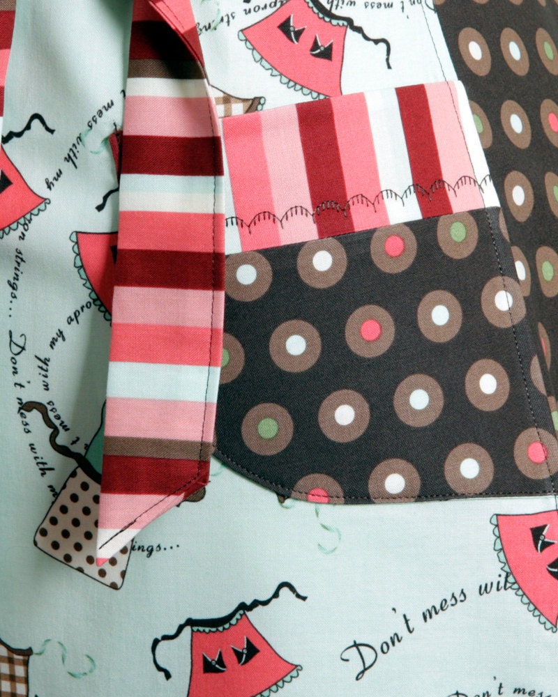 Full Apron retro polka dots and tossed aprons in browns reds and mints