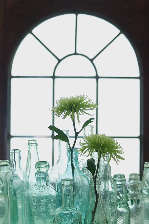 antique bottles no. 3... sunlight through blue green glass by leaping gazelle