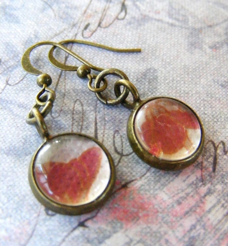 Red Orange Sunset Antique Brass Petite Dangle Earrings