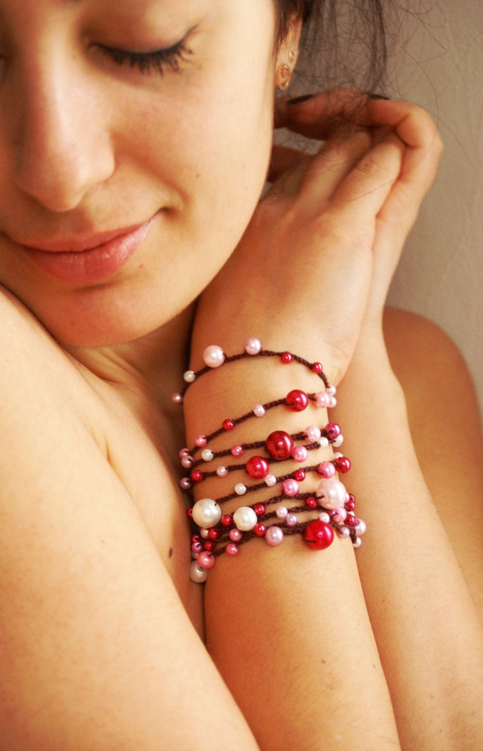 Festive mood - Versatile crocheted jewelry necklace / bracelet - glass pearls - ohtteam - FREE SHIPPING
