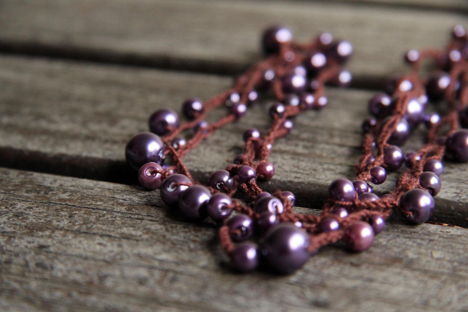 Mysterious mood - Versatile crocheted necklace / bracelet - glass pearls - rusteam oht - FREE SHIPPING