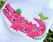 Girls Appliqued Allie-Gator Tee on White