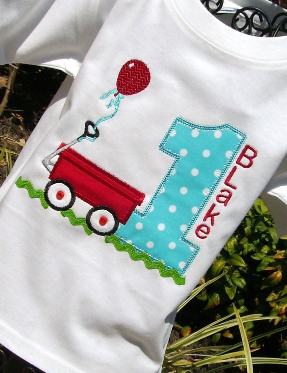 Boys Appliqued Red Wagon with Age Tee