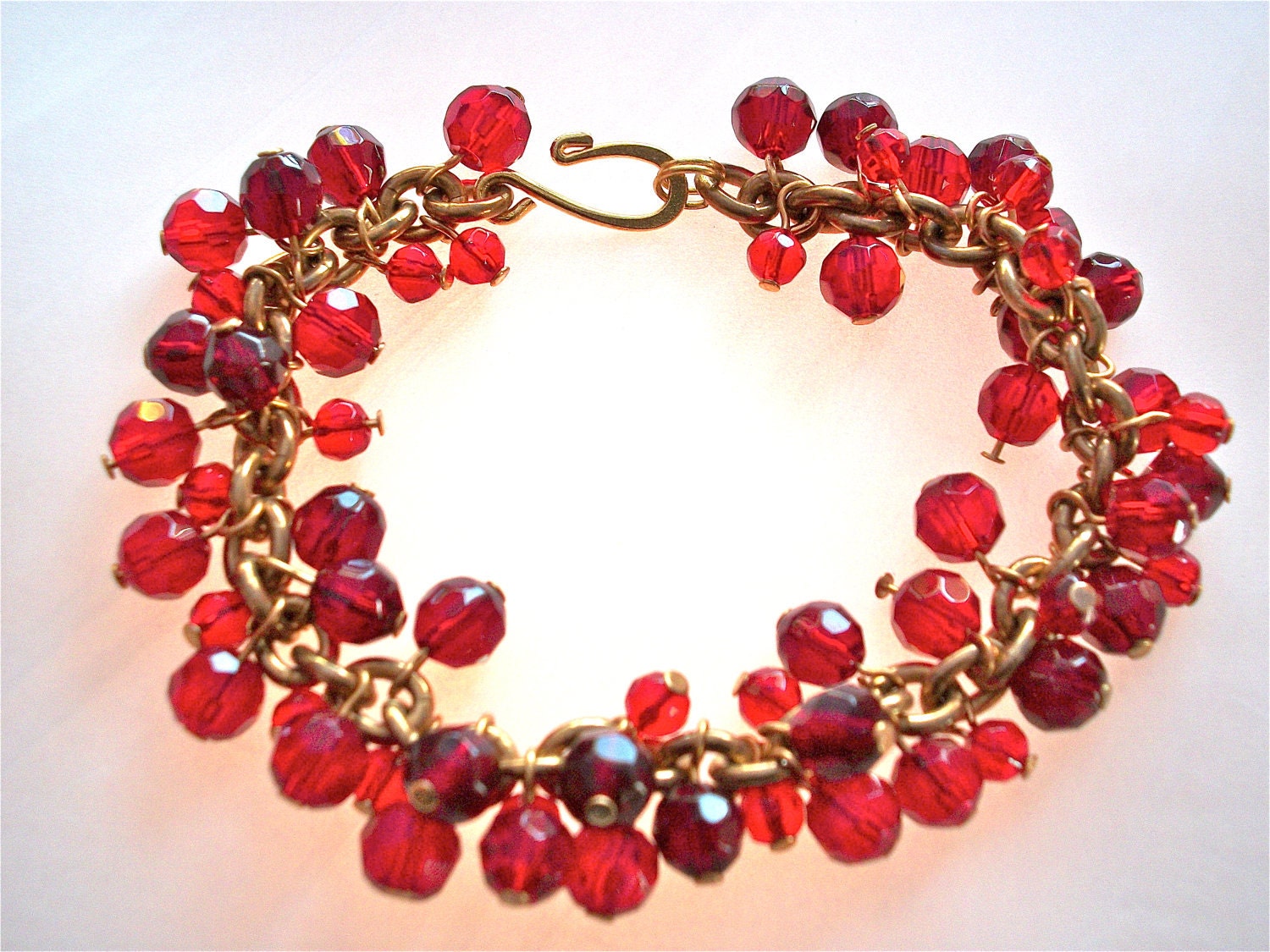 Red crystal bracelet, gold chain jewelry, charm bracelet for small wrist, red bracelet