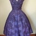 Reserved Until Monday Vintage 50s Vixen Luminous Purple Hue Cocktail Party Dress with Embossed Black Velvet and Rhinestones