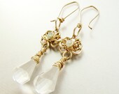 Gold filled earrings, Quartz crystal, mint green Chrysoprase