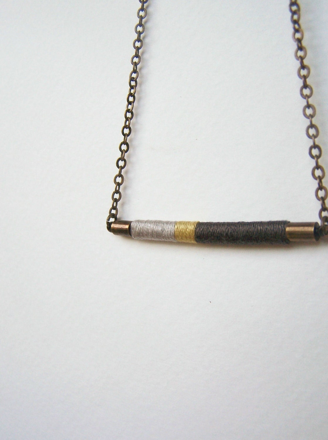 DAVIS necklace - ethnic inspired, textile and leather with antiqued brass chain (pewter cumin platinum)