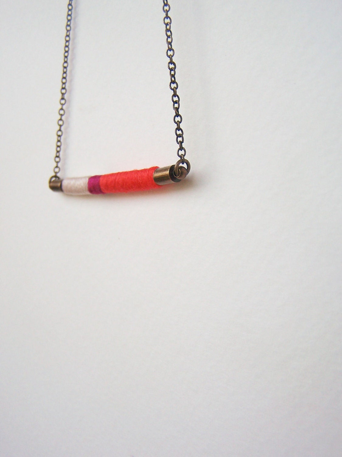 DAVIS necklace - ethnic inspired, textile and leather with antiqued brass chain (persimmon wildberry pearl)