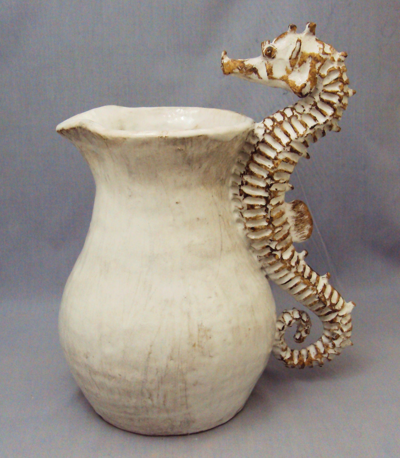 Large Ceramic Seahorse Pitcher Vase by Shayne Greco Beautiful Mediterranean Sculpture Pottery
