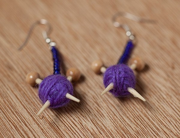 Purple Ear Knits - Yarn ball and Knitting Needle earrings