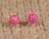 Sparkly Knitting Ear studs - Pink and gold earrings