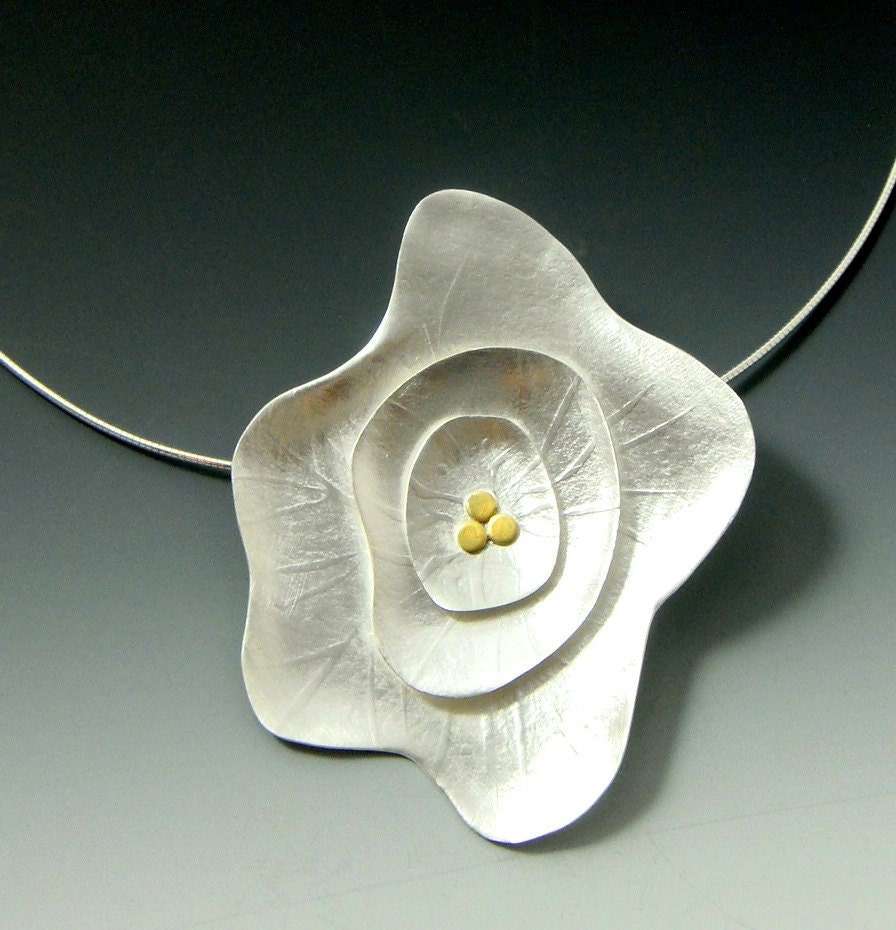 Florala, sterling silver and 22k bi-metal flower necklace, handcrafted artisan jewelry by jewelrybyfrancine