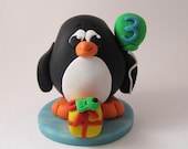 Polymer Clay PENGUIN Birthday Cake Topper - made to order - customizable