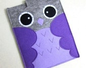 iPad case - iPad and purse - iPad bag - iPad covers - iPad Sleeve - Handmade felt iPad Sleeve - " Grey & Purple Owl " Design