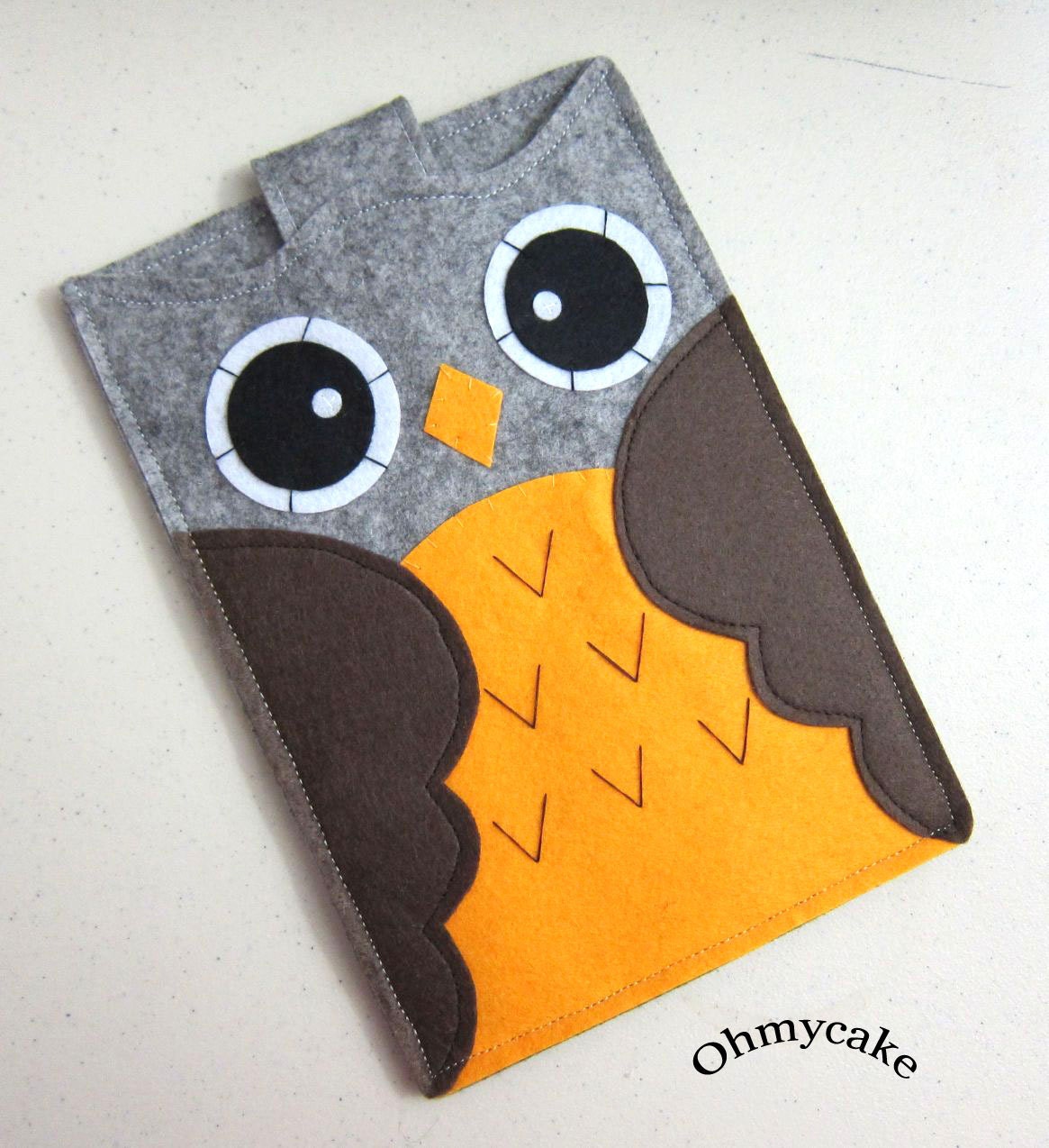 Felt Kindle Case - Kindle 3 Case - Kindle 3 Cover - Nook Case - Kindle eReader Covers - Kindle Sleeve - " Kawaii Owl " Design