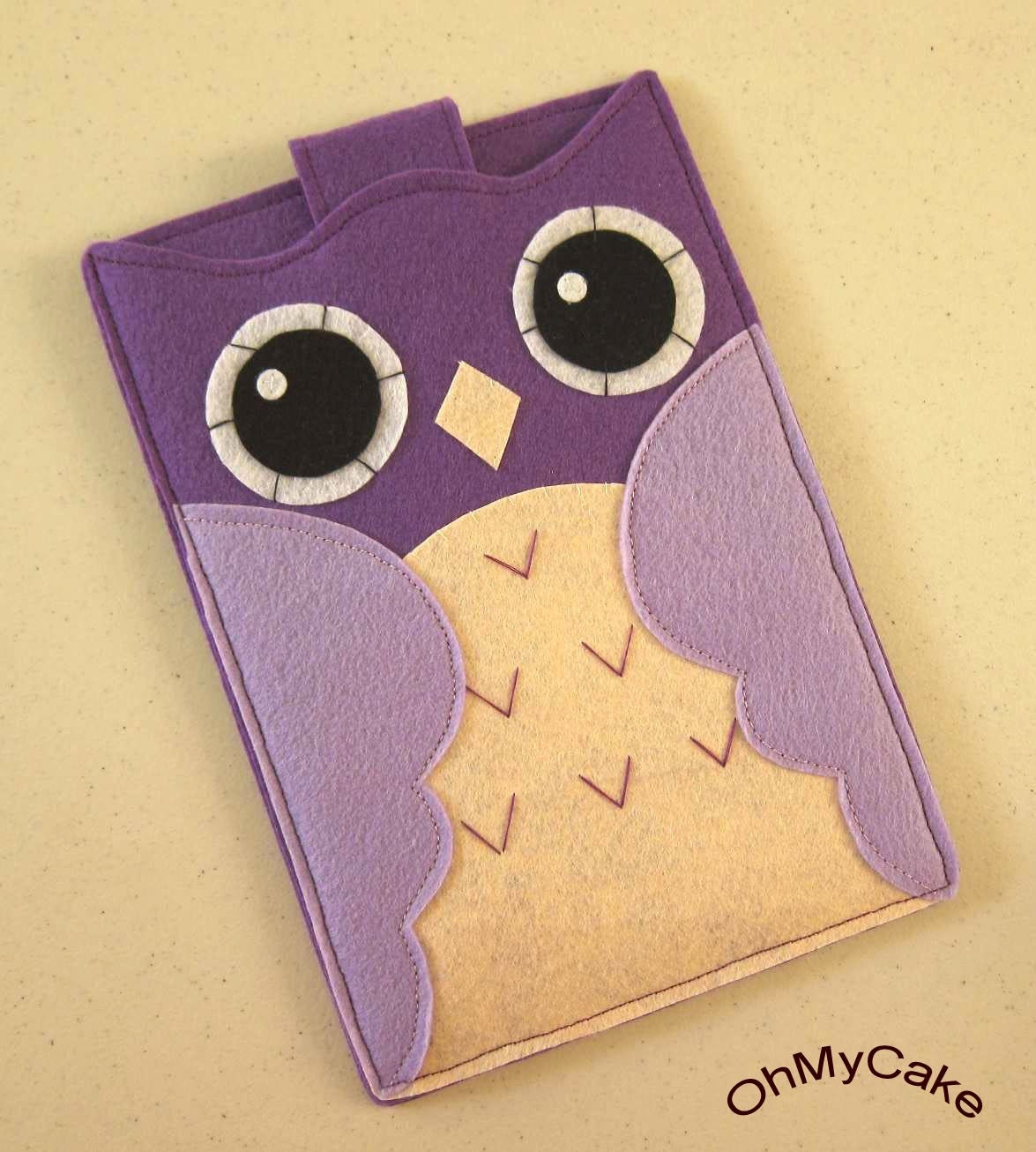 Handmade Felt Kindle Case - Kindle 3 Cover - Kindle Fire Case - Kindle Touch Cover - Nook Case - Kindle Felt Sleeve - " Purple Owl " Design