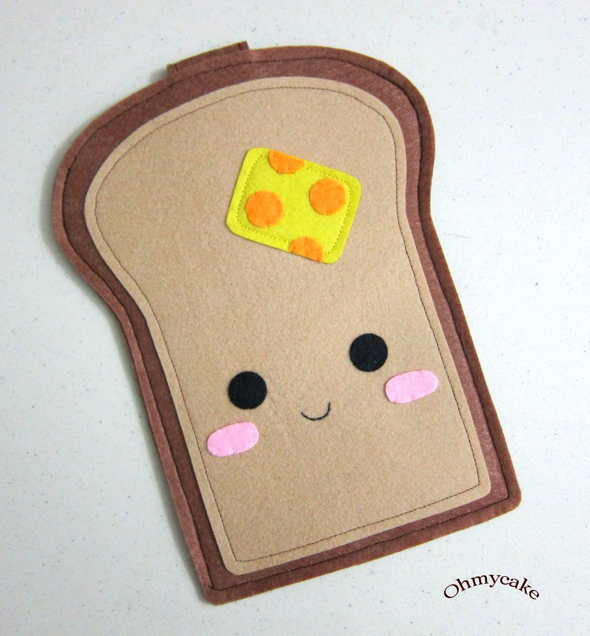 Handmade Felt Kindle Case - Kindle 3 Cover - Kindle Fire Case - Kindle Touch Case - Nook Case - Kindle Felt Sleeve - " Cute Toast " Design