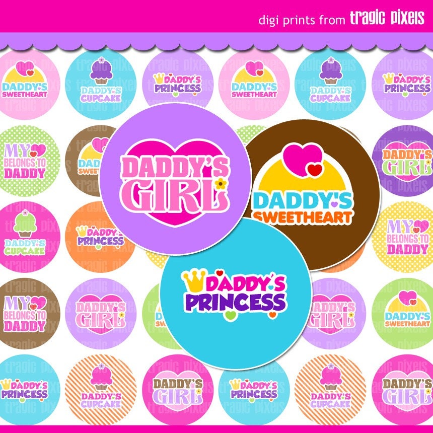 Daddy's Girl Bottle Cap Images - 4x6 Digital Collage Sheet (No. 734) - 1 Inch Circles for Bottle Caps, Hair Bows, Magnets, & More
