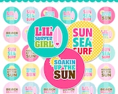 Lil Surfer Girl Bottle Cap Images - 4x6 Digital Collage Sheet (No. 772) - 1 Inch Circles for Bottlecaps, Hair Bows - Instant Download