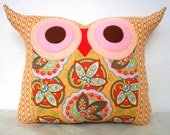 Amy Butler Star Paisley in apricot fabric owl pillow/Ready to ship