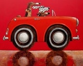 046 MINI Cooper Red - signed and numbered giclee print  14 x 14 cm / 5.5 x 5.5 inch