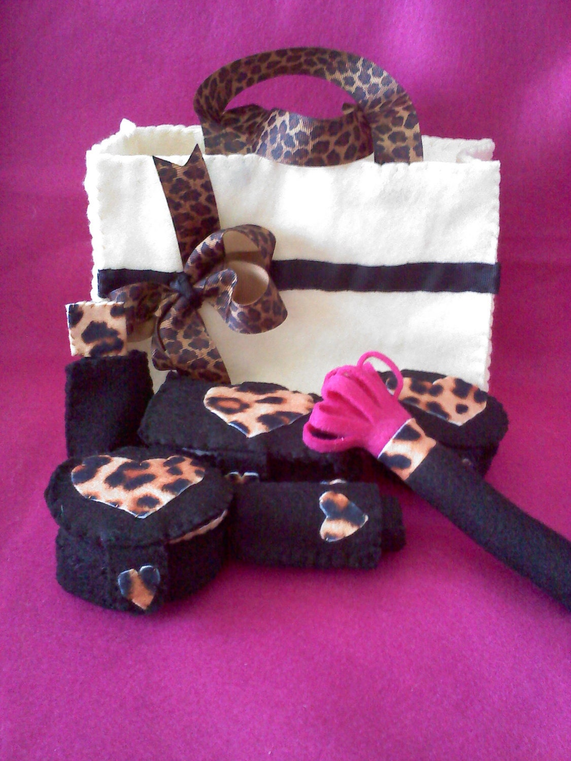 Black, Ivory, and Leopard Print Felt Make-up Set with Eye Shadow