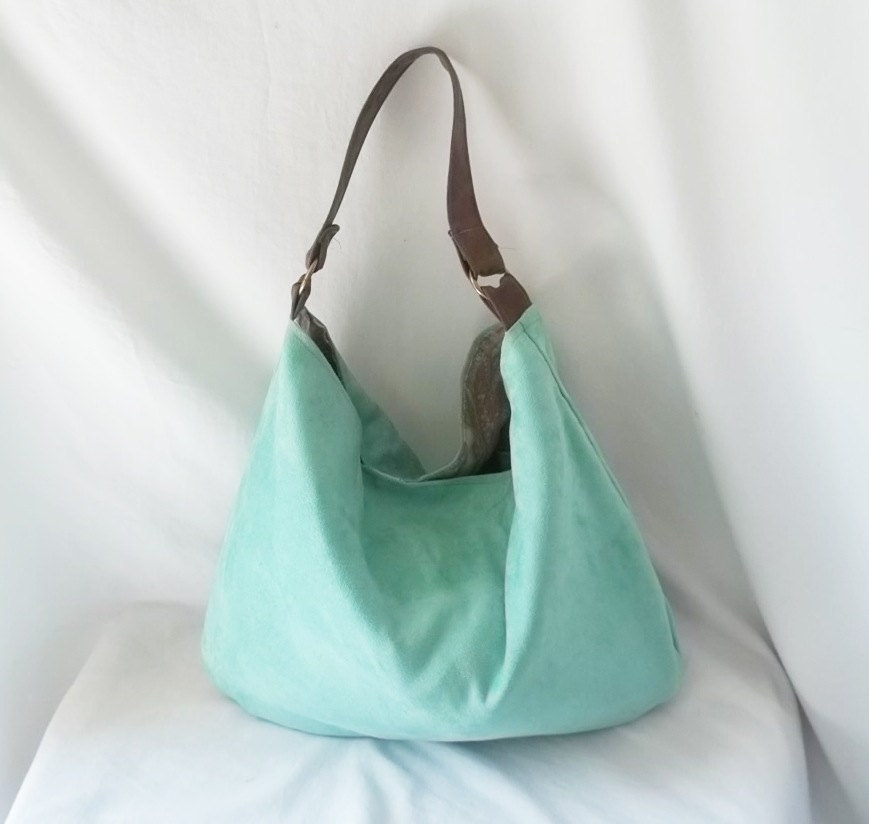Weekend Sale - Mint Green Hobo - Vegan ultra suede slouch bag - Handmade handbag -Made to Order