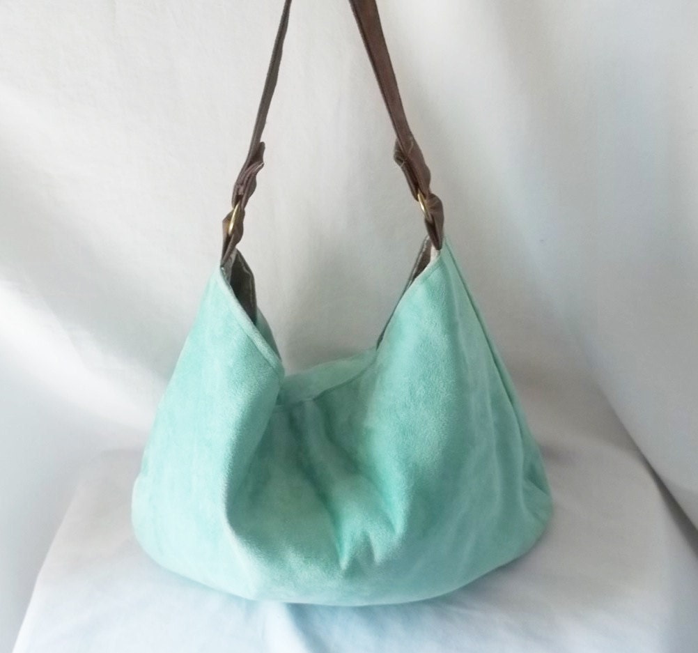 Mint Green Hobo - Vegan ultra suede slouch bag - Handmade handbag -Made to Order