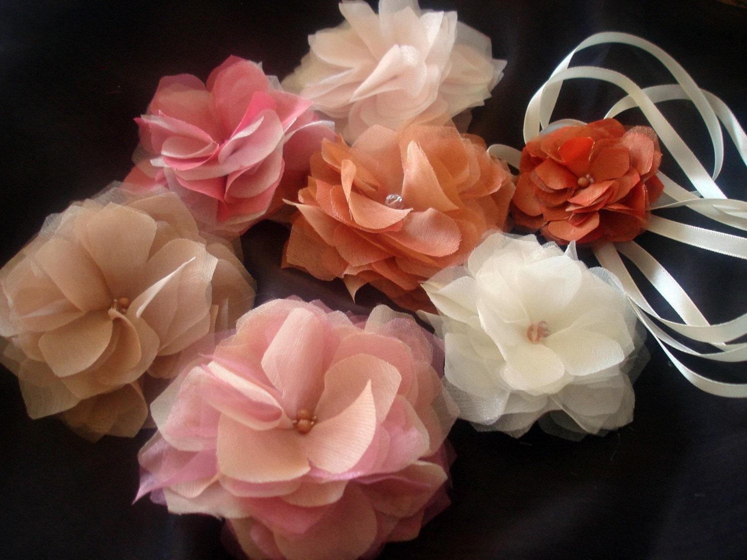 Bridesmaid Hair Pieces, Sunset Wedding, Custom Made, Sash, Brooch Pin, Corsage