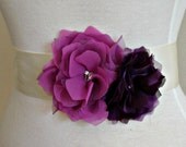 Double Bloom Bridal Sash, Rhinestone, Flower Sash