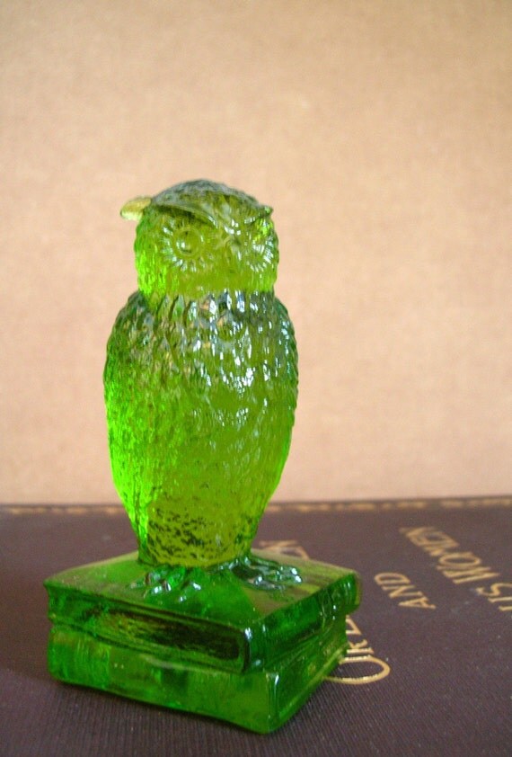 Vintage Green Glass Owl Figurine or by HuntandGatherStyle on Etsy