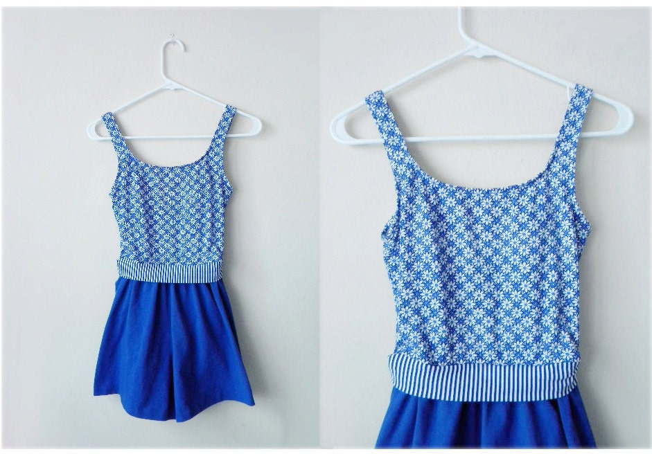 RESERVED SALE 80's M Jantzen Sport floral and striped bathing suit