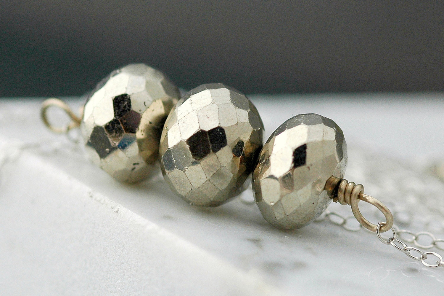 Silver Pyrite on 14k White Gold Chain Necklace
