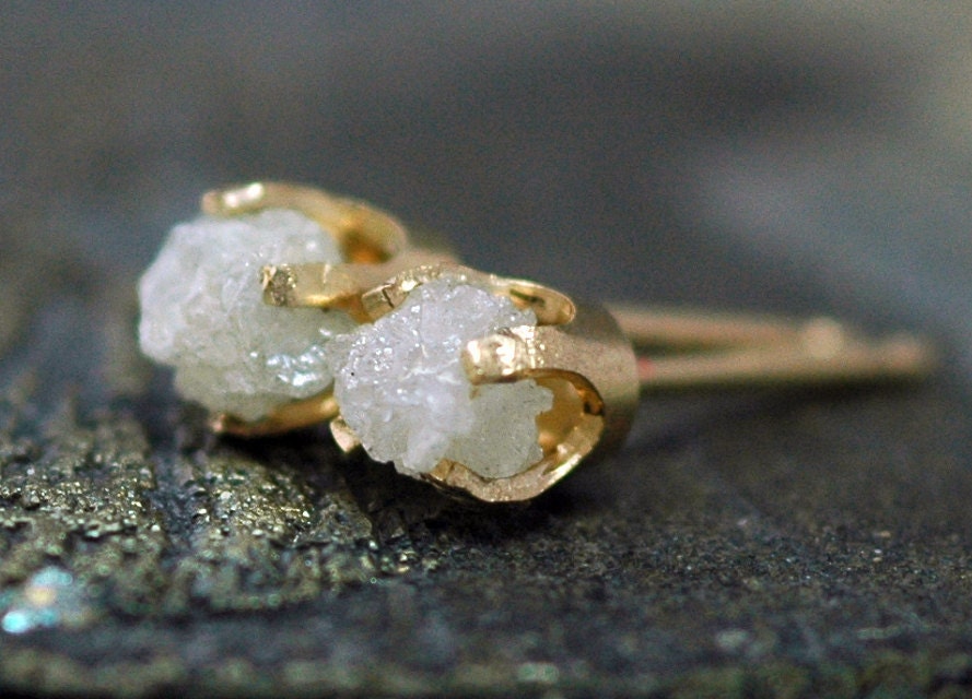 Rough Diamonds in 14k Yellow Gold Earrings
