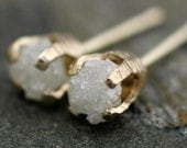 Rough Diamonds in Textured 14k Yellow Gold Post Earrings