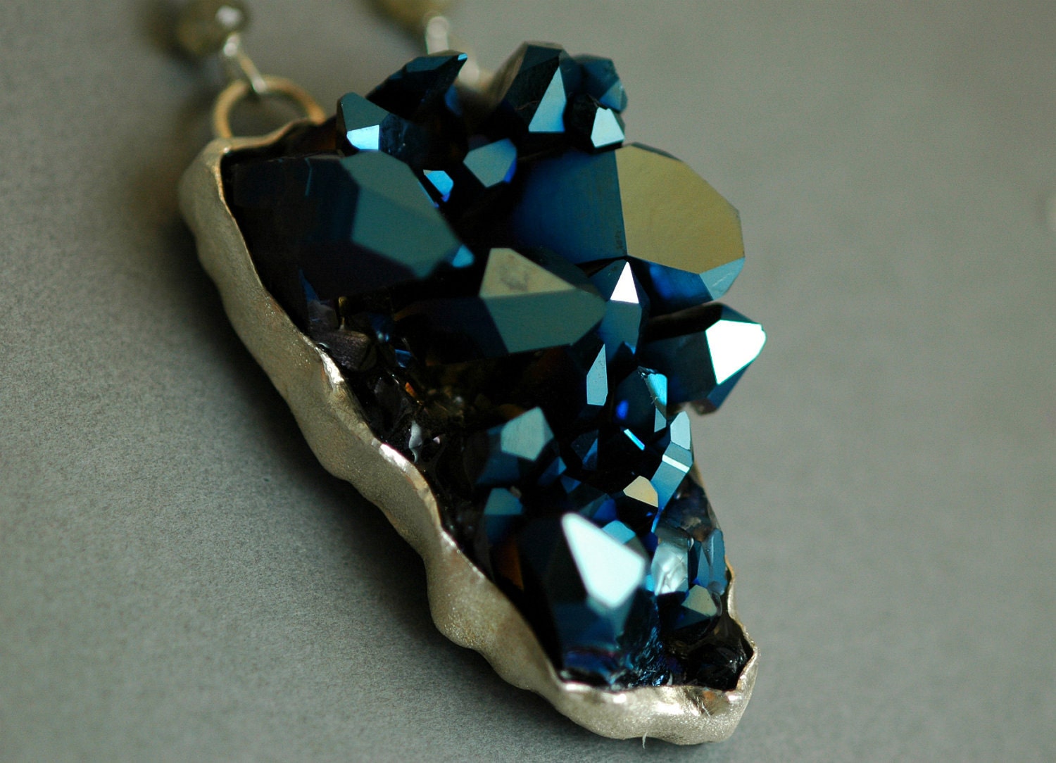 Cobalt Aura Quartz Necklace on Sterling Silver Chain
