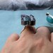 Mixed Crystal Keyhole Sterling Silver Ring- Amethyst, Aqua Aura Quartz, and Clear Quartz in Violet Resin Pool