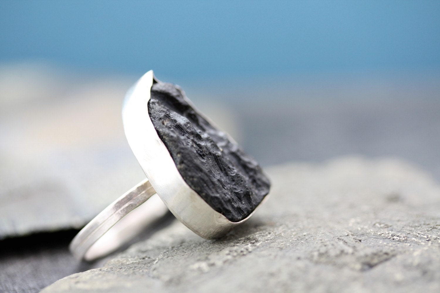 Tektite- Meteoric Impact Specimen in Sterling Silver Ring