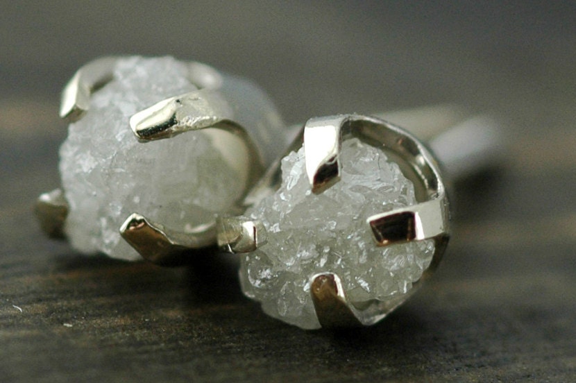 Rough Diamonds in 14k White Gold Earrings