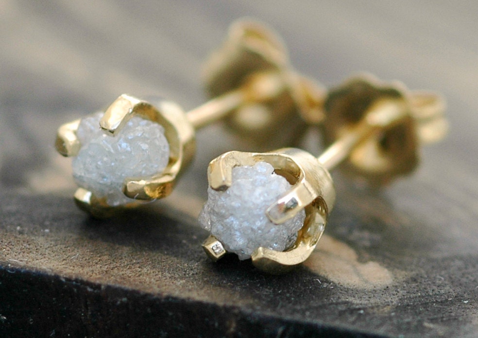 Rough Diamonds in 18k Yellow Gold Earrings