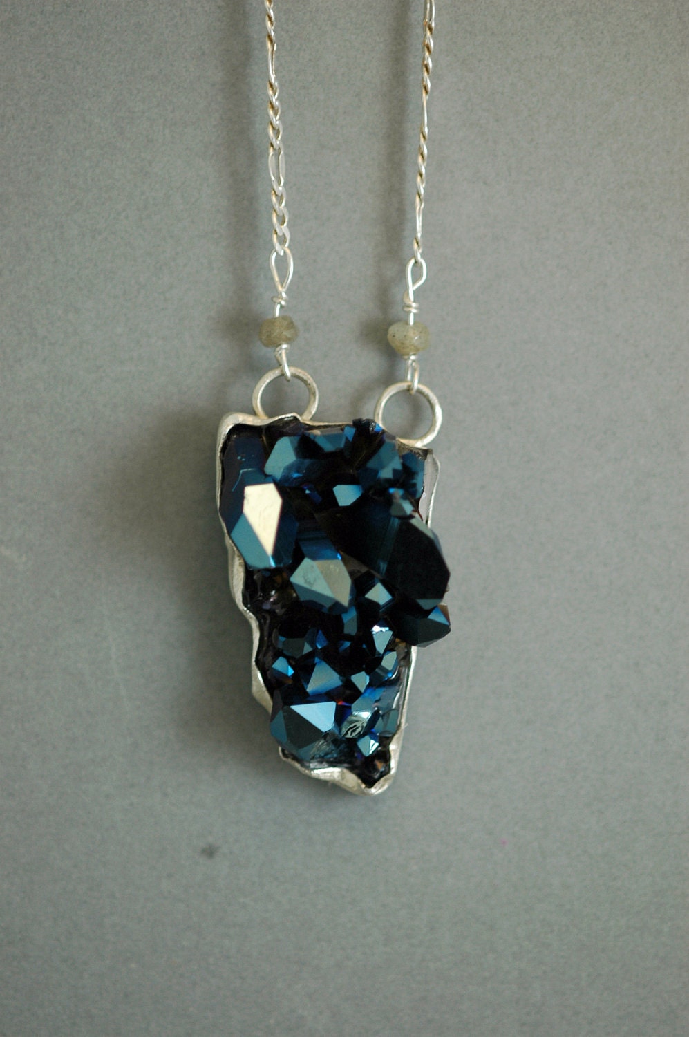 Cobalt Aura Quartz Necklace on Sterling Silver Chain