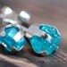 Bright Blue Apatite Rough Crystals in White Gold Earrings