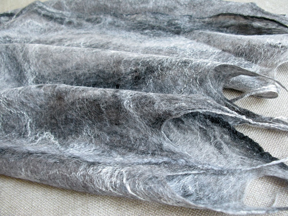 BLACK MARBLE cobweb lace felted thin wool scarf
