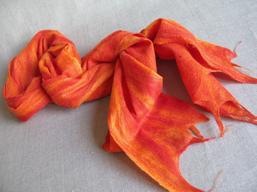 FIERY LAVA felted thin wool scarf wrap shawl merino felt multicolor fiber woman women womens scarves