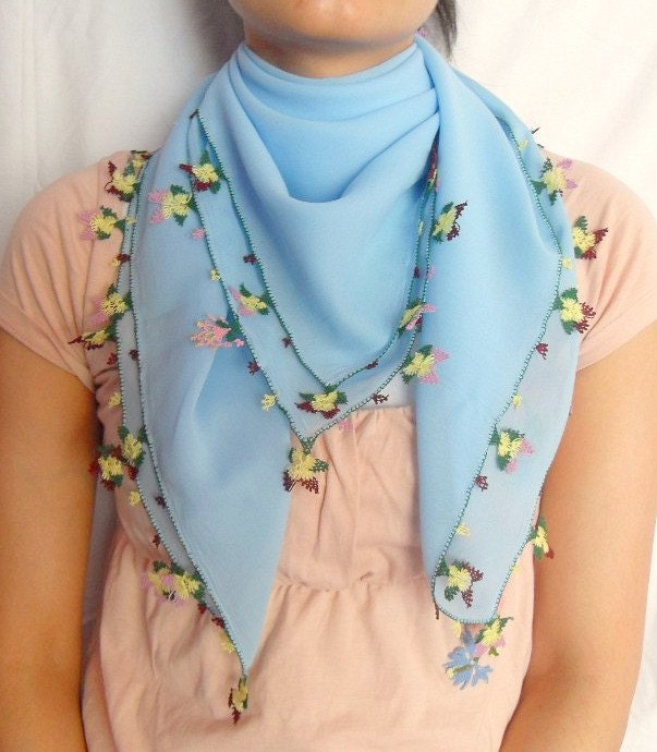 Needle Lacework Shawl And Headband, Light Blue-EtsyHolidaySale-Gift For Her Euroweek