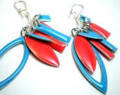 Earrings - Rectangular and Marquise Cascade of Brilliant Blue and Bright Red Epoxy Candy Drops